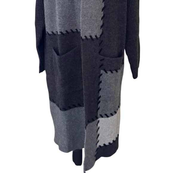 Joseph A Patchwork Open Front Cardigan Charcoal Knit Sweater, Size L, NWT - Picture 9 of 12
